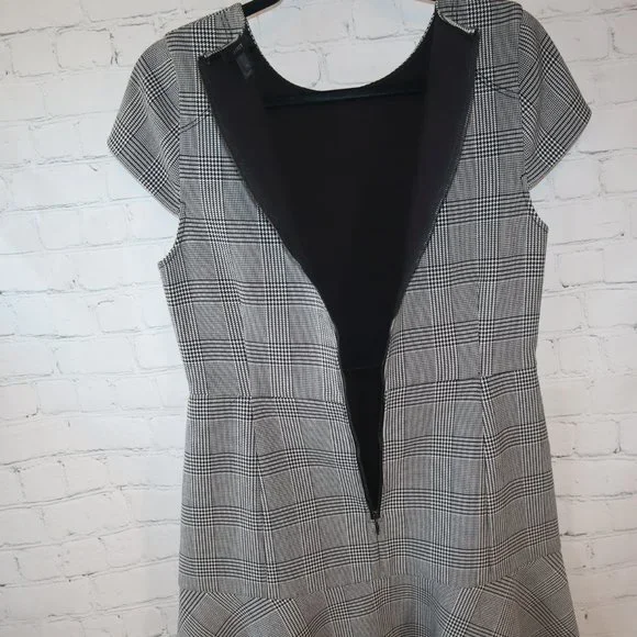 J. Crew Black/White Glen Cap Sleeve Houndstooth Plaid Midi Dress Women's Sz 8 - Picture 7 of 10